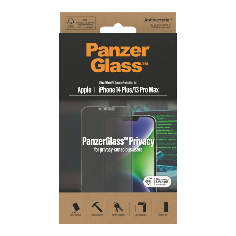 PanzerGlass | Screen protector | Apple | iPhone 14 Plus/13 Pro Max | Glass | Black | Ultra-Wide Fit | Privacy