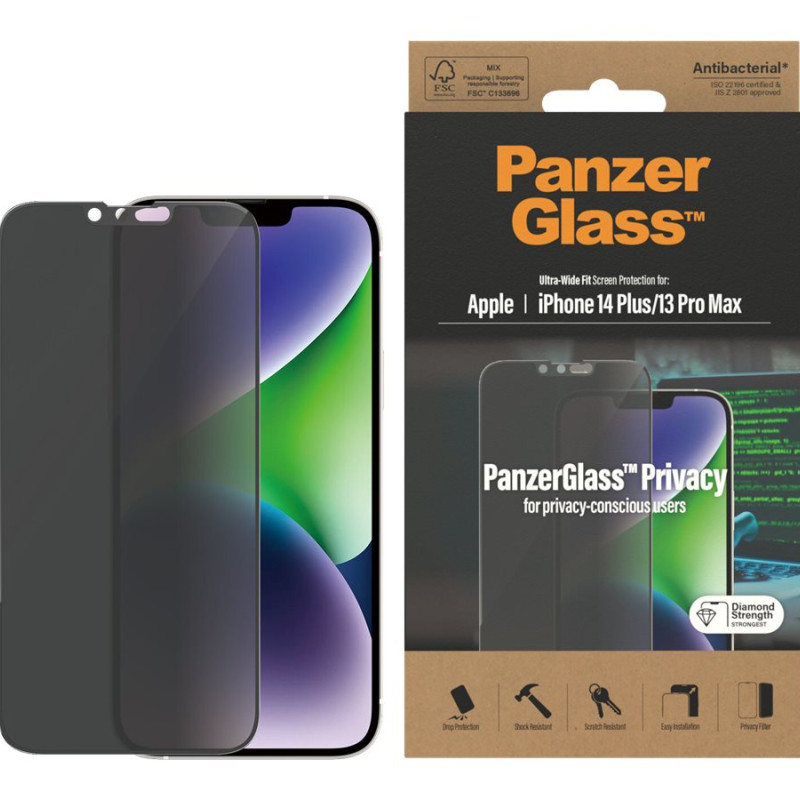 PanzerGlass | Screen protector | Apple | iPhone 14 Plus/13 Pro Max | Glass | Black | Ultra-Wide Fit | Privacy