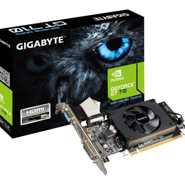 Gigabyte | GV-N710D3-2GL 2.0 | NVIDIA | 2 GB | GeForce GT 710 | DDR3 | Dzesēšana: aktīva | DVI-D: 1 | HDMI: 1 | PCI Express 2.0 | Atmiņas takts: 1600 MHz | Procesora frekvence: 954 MHz | VGA (D-Sub): 1