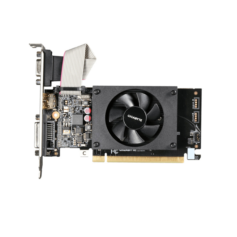 Gigabyte | GV-N710D3-2GL 2.0 | NVIDIA | 2 GB | GeForce GT 710 | DDR3 | Dzesēšana: aktīva | DVI-D: 1 | HDMI: 1 | PCI Express 2.0 | Atmiņas takts: 1600 MHz | Procesora frekvence: 954 MHz | VGA (D-Sub): 1