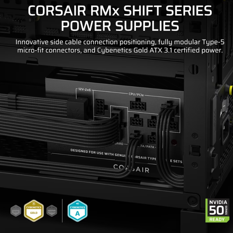 Corsair Pilnībā modulārs ATX barošanas bloks (ES) | RM1000x SHIFT | 1000 W | Melns
