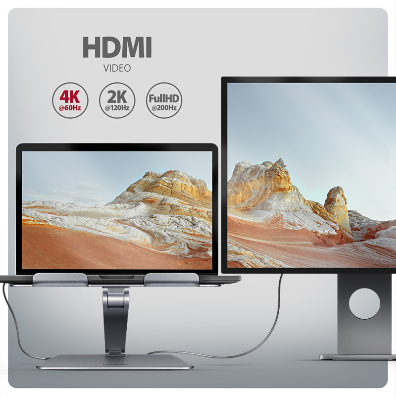 AXAGON Desk Mount | HMC-STND USB-C 5Gbps statīvs un hubs 7in1 | Regulējama augstuma, slīpuma | 10-16