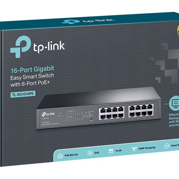 TP-LINK | Switch | TL-SG1016PE | Web pārvaldāms | Desktop/Rackmountable | Gigabit Ethernet (vara) porti 16 | PoE+ porti 8 | 36 mēneši