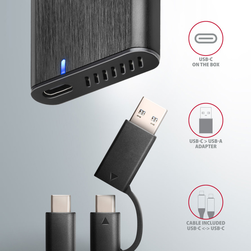 AXAGON External USB-C 3.2 Gen 2 metal box for M.2 NVMe & SATA SSD disks | EEM2-SB2