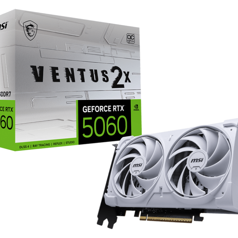 MSI GeForce RTX 5060 8G VENTUS 2X OC WHITE | NVIDIA | 8 GB | GeForce RTX 5060 | GDDR7 | HDMI portu skaits 1 | PCI Express Gen 5 x16 (izmanto x8)