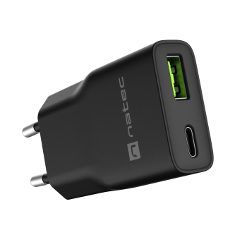 Natec Ribera USB lādētājs Gan Slim 1x USB-A + 1x USB-C 20W | NUC-2377