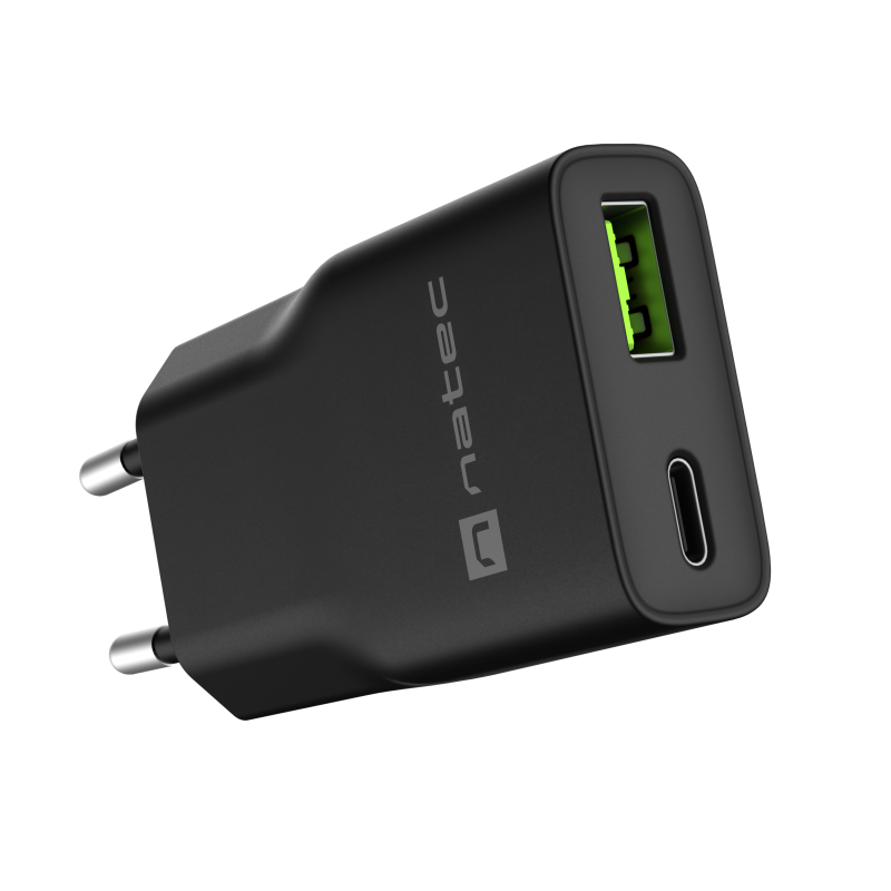 Natec Ribera USB Charger Gan Slim USB 1X USB-A + 1X USB-C 20W | NUC-2377
