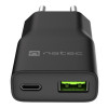 Natec Ribera USB Charger Gan Slim USB 1X USB-A + 1X USB-C 20W | NUC-2377