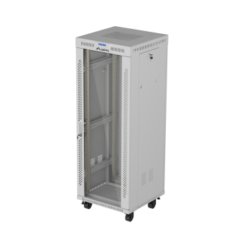 Lanberg brīvstāvošs 32U skapīts 600x600 (plakanā iepakojumā) ar stikla durvīm LCD V2 | FF01-6632-12SL | 19