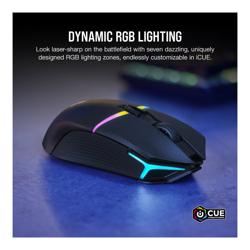 Corsair | Gaming peliņa | NIGHTSABRE RGB | Bezvadu | Bluetooth, 2,4 GHz | Melna