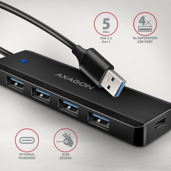 AXAGON ceļojumu četru portu USB-A 5Gbps koncentrators | HUE-C1A
