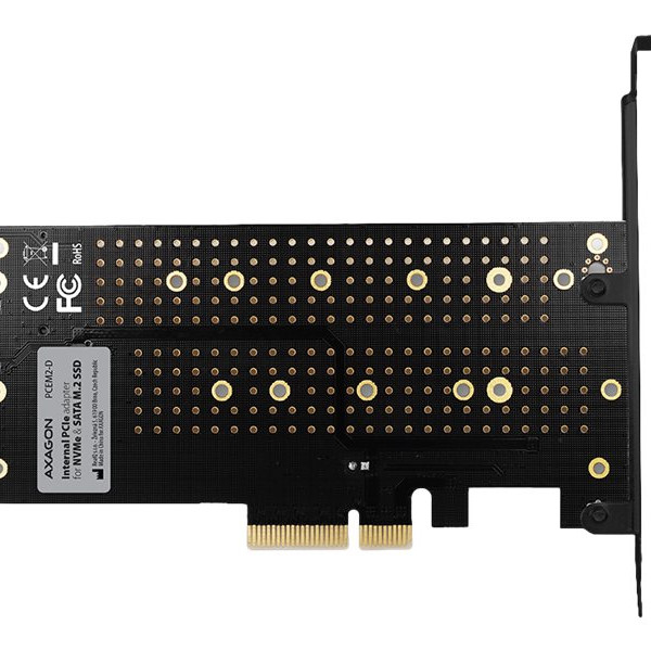 AXAGON PCI-Express x4 adapteris, lai pieslēgtu līdz divām M.2 atmiņas ierīcēm datoram | PCEM2-D