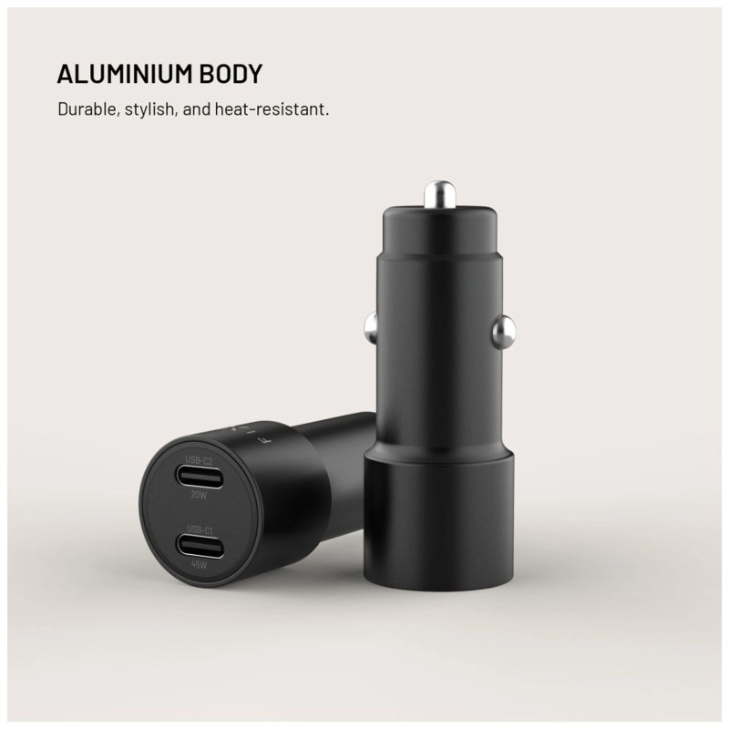 Fixed Dual USB-C Auto Lādētājs, 65W, PD 3.0