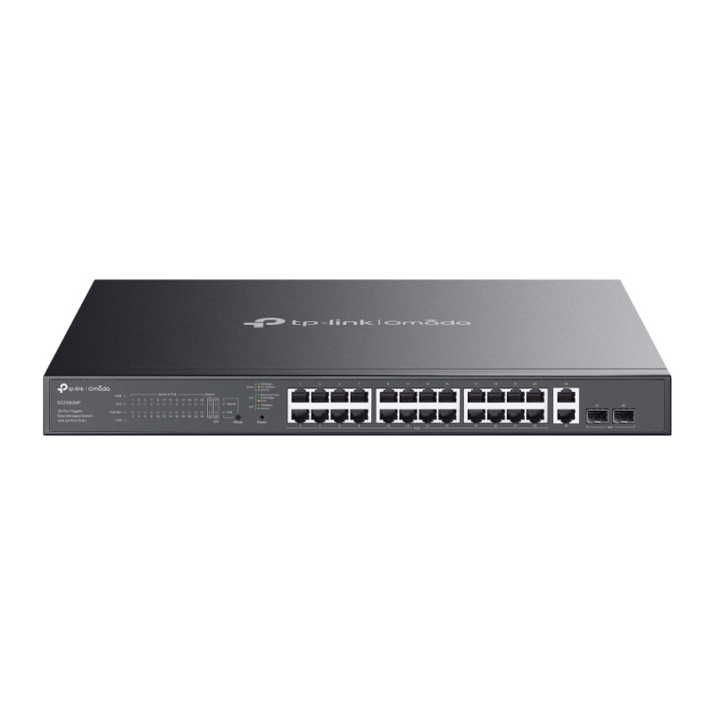 TP-LINK Omada 28 portu Gigabit viegli pārvaldāms komutators ar 24 portu PoE+ | ES228GMP | Pārvaldāms | Ierāmējams | SFP portu skaits 2