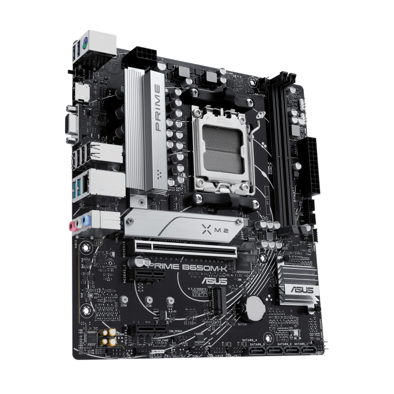Asus | PRIME B650M-K | Processor family AMD | Processor socket AM5 | DDR5 | Supported hard disk drive interfaces SATA, M.2 | Number of SATA connectors 4