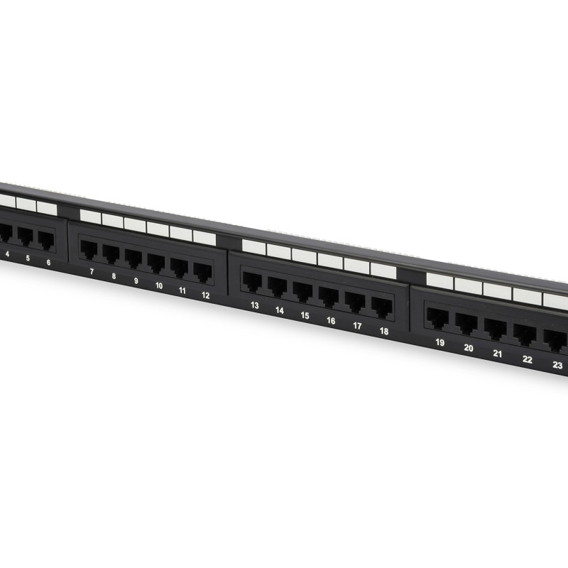 Digitus | Patch panelis | DN-91524U | Kategorija: CAT 5e; Porti: 24 x RJ45; Noturības spēks: 7.7 kg; Ievietošanas spēks: 30 N max | 48.2 x 4.4 x 10.9 cm | Melns