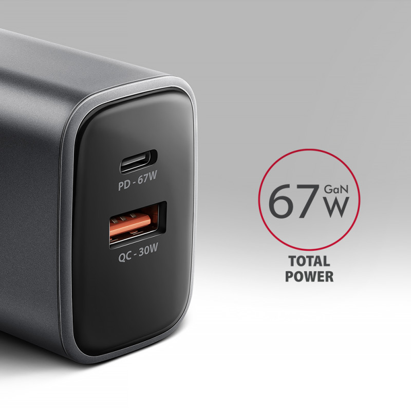 AXAGON Wall charger 67W, 2x port (USB-A + USB-C) PD3.0/PPS/QC4+/SFC 2.0/Apple | ACU-PQ67