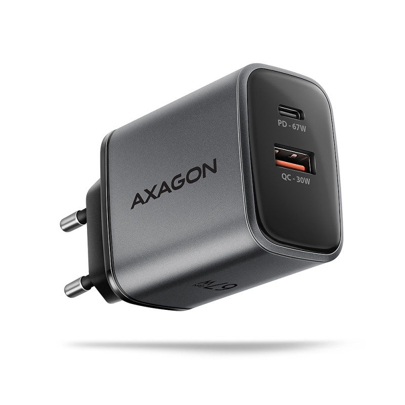 AXAGON Wall charger 67W, 2x port (USB-A + USB-C) PD3.0/PPS/QC4+/SFC 2.0/Apple | ACU-PQ67