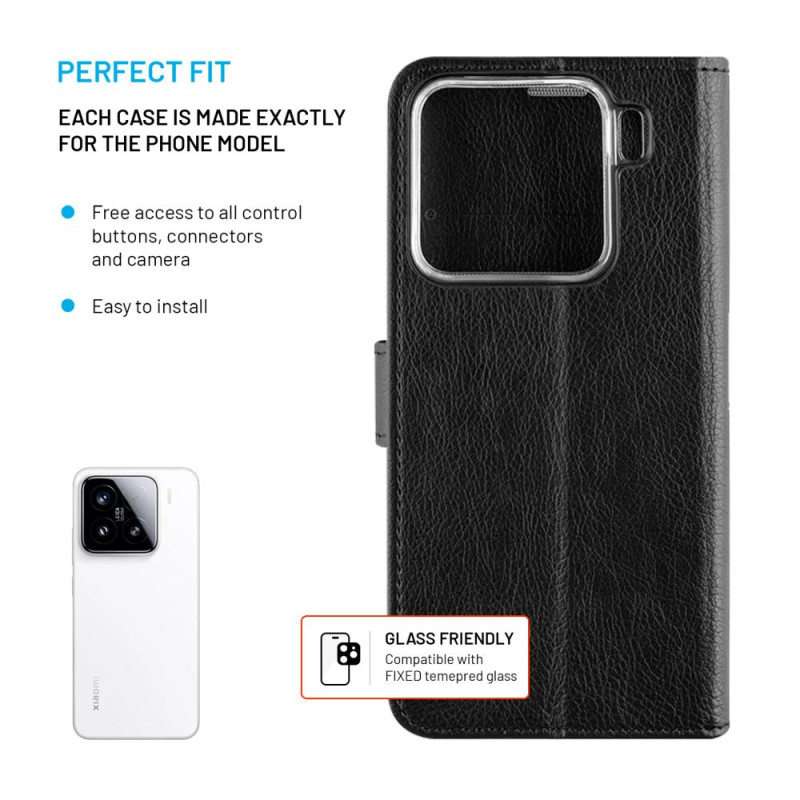 Fixed Opus | Grāmatas tipa maciņš | Xiaomi | 15 | Āda | Melns