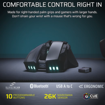 Corsair IRONCLAW SE | Spēļu pele | Bezvadu/vadu | 2.4GHz, Bluetooth, USB-C | Melna