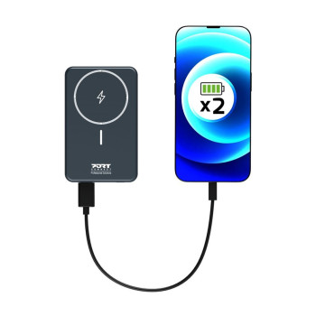 PORT CONNECT | USB-C ārējā akumulatora PD, Bezvadu Qi2 | 10000 mAh | Zils