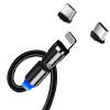 ColorWay kabelis 3in1 (Lightning+MicroUSB+Type-C) magnētiska rotācija 540° 2.4A, 1m | CW-CBUU037-BK