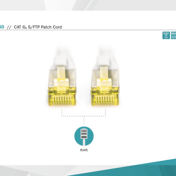 Digitus CAT 6A S/FTP | Komunācijas kabelis | Garums 15 m | Pelēks