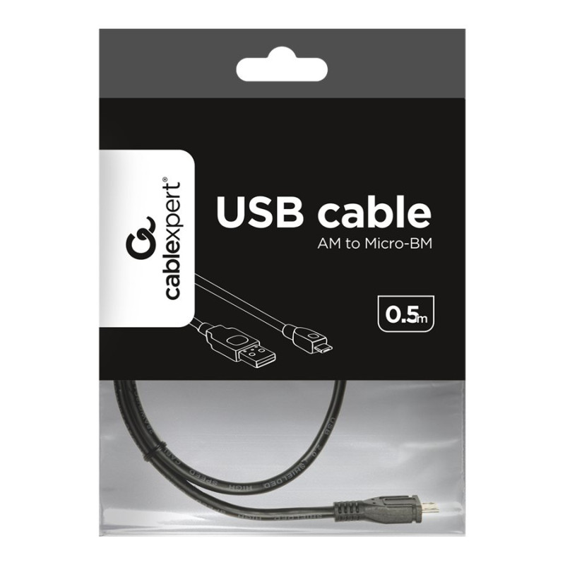 Cablexpert | USB 2.0 | Melns | Vīrietis A spraudnis uz vīrietis Micro-B spraudni USB 2.0 kabelis* Zelta pārklājuma kontakti uzticamai augstas ātruma datu pārraidei* Veidoti savienotāji | USB-A uz micro-USB