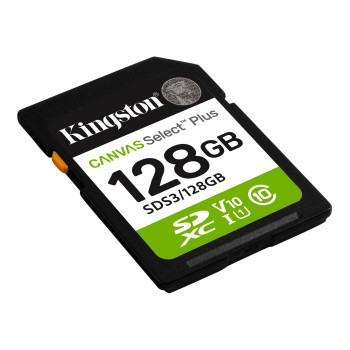 Kingston Canvas Select Plus | 128 GB | SD | Flash atmiņas klase Class 10, UHS-I, U1/U3, Video Class 10/30