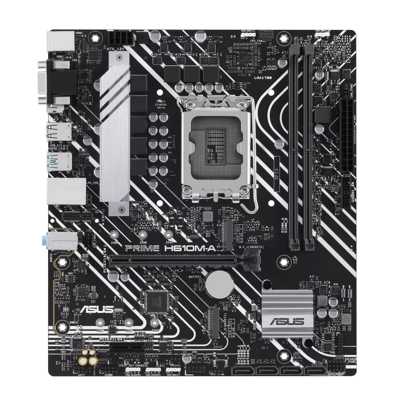 Asus PRIME H610M-A R2.0 | Processor family Intel | Processor socket LGA1700 | Supported hard disk drive interfaces M.2, SATA | Number of SATA connectors 4