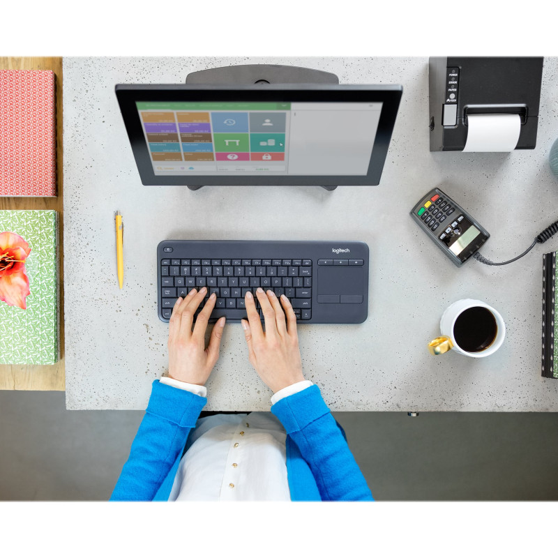 Logitech | K400 Plus | Keyboard with Trackpad | Wireless | US | Black | • Keyboard• Unifying receiver • 2 AA batteries (pre-installed)• User documentation