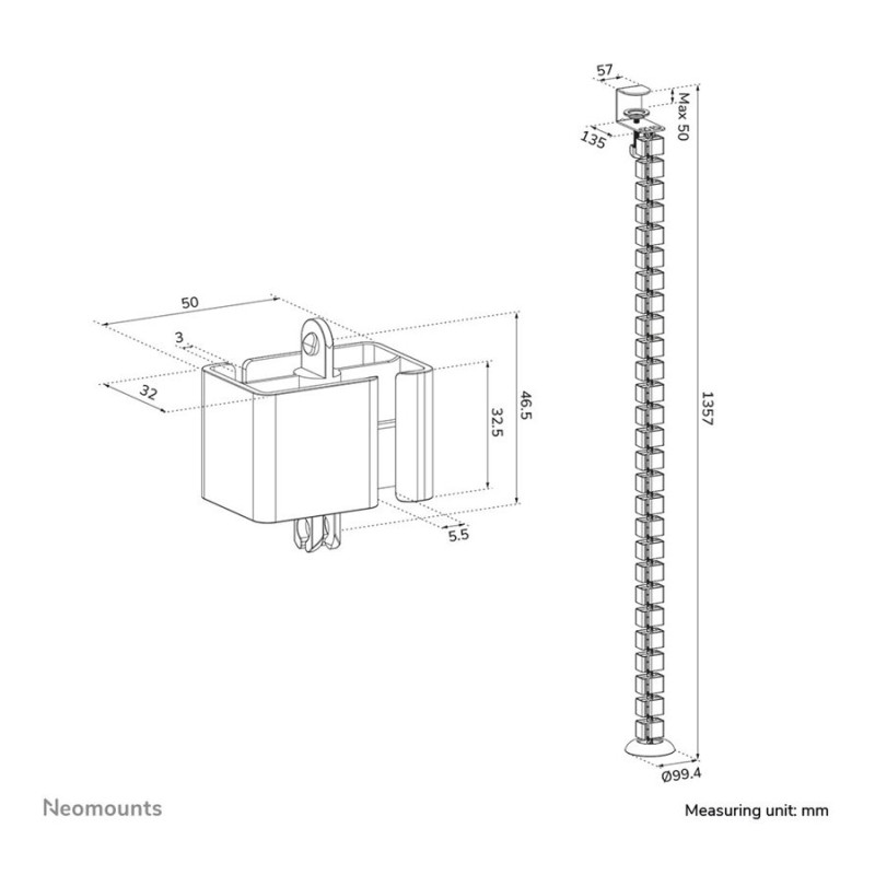 Neomounts Cable spine - clamp-on design - universal | ADS06-131BL