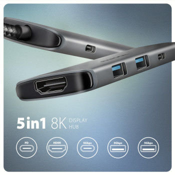 AXAGON USB-C 5Gbps 5in1 8K centrmezgls | HMC-5H8K