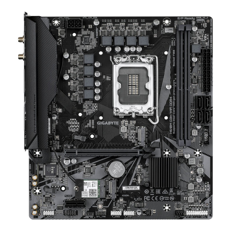 Gigabyte H610M D3H WIFI DDR4 | Processor family Intel | Processor socket LGA1700 | Supported hard disk drive interfaces SATA, M.2 | Number of SATA connectors 4