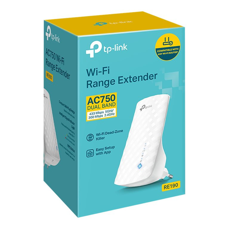 TP-LINK | Extender | RE190 | 802.11ac | 2.4GHz/5GHz | 300+433 Mbit/s | MU-MiMO Nav | nav PoE | Antena tips 3 omni-directional