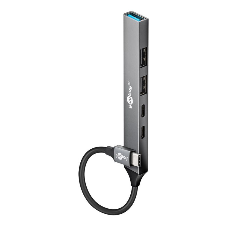 Goobay Slim 5-portu USB sadalītājs, USB-C uz USB-C/USB-A, 5 Gbit/s | 74460