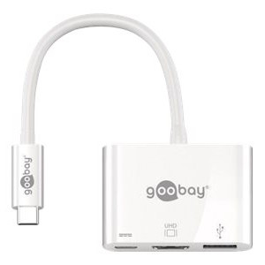 Goobay | USB-C — HDMI/USB-C/USB-A 3.0 daudzportu adapters | Balts