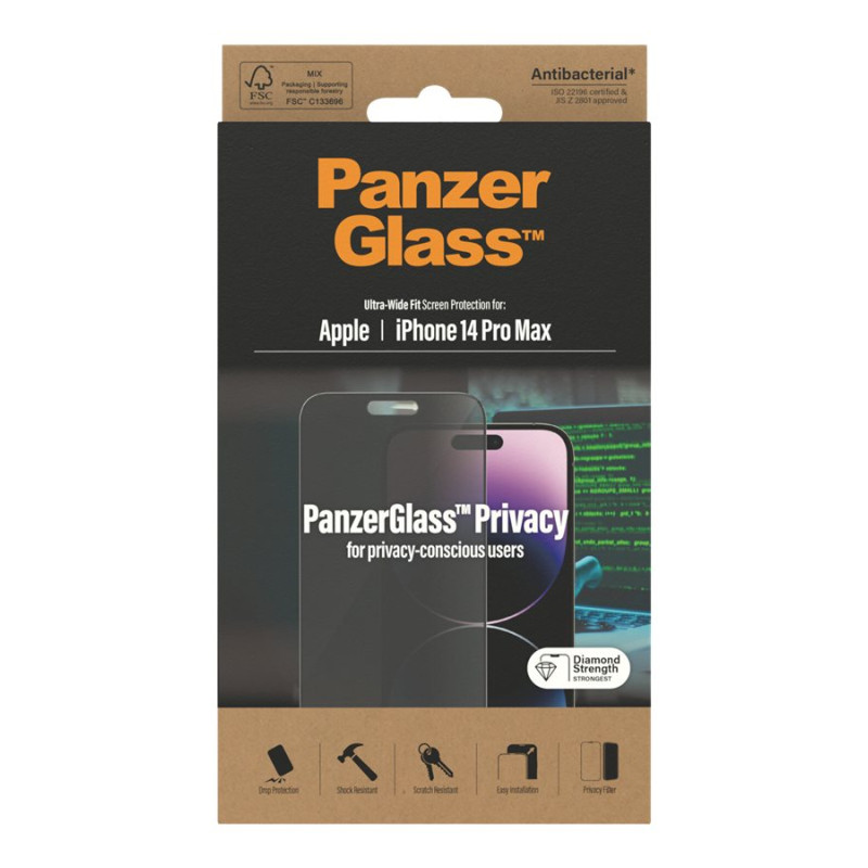 PanzerGlass | Screen protector | Apple | iPhone 14 Pro Max | Glass | Black | Ultra-Wide Fit Privacy AB