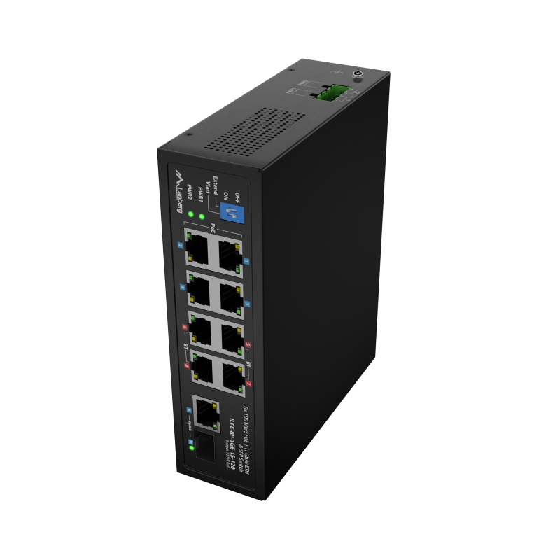 Lanberg PoE slēdzis 4xBT 4xAT SFP/ETH Din Nevadīts Fast Ethernet | ILFE-8P-1GE-1S-120 | Unmanaged | Din sliede, Rack