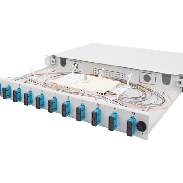 Fiber optikas locījumu kastes priekšējais panelis, ātrā bloķēšana, 12x SC DX, 1U | DN-96200-QL | Pelēks