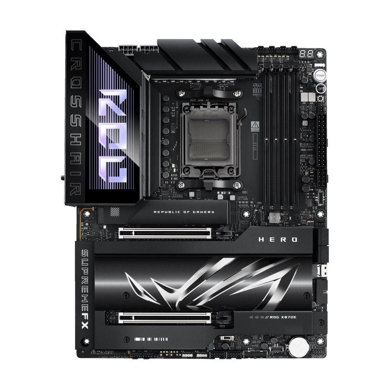 Asus ROG CROSSHAIR X870E HERO | Processor family AMD | Processor socket AM5 | DDR5 | Supported hard disk drive interfaces SATA, M.2 | Number of SATA connectors 4