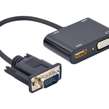 Gembird A-VGA-HDMI-02 VGA uz HDMI + VGA adaptera kabelis, 0.15 m, melns | Cablexpert