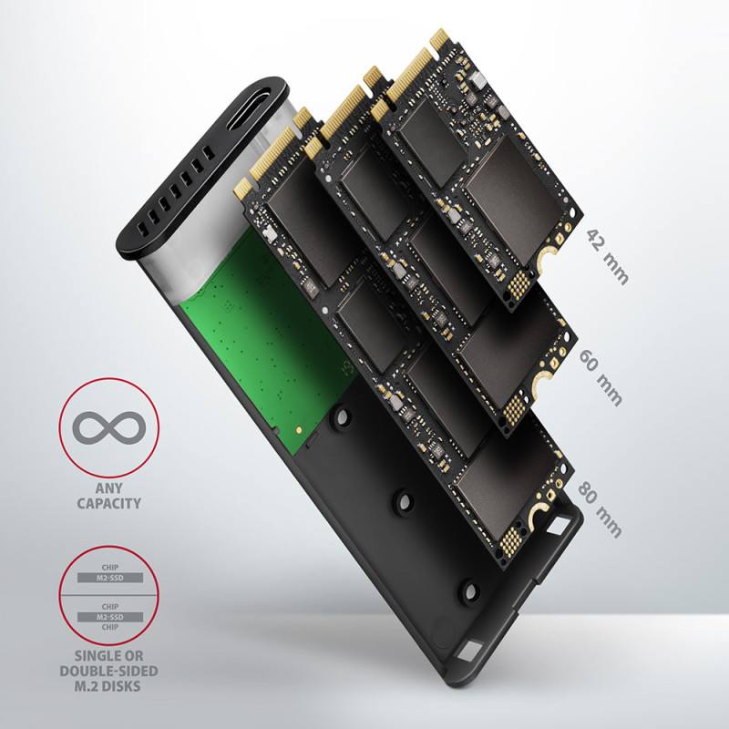 AXAGON External USB-C 3.2 Gen 2 metal box for M.2 SATA SSD disks | EEM2-SBC