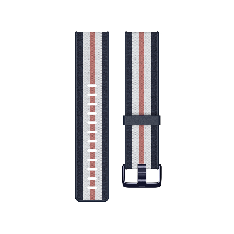 Fitbit | Versa-Lite austa hibrīdsiksna, L, tumši zils/rozā | The Fitbit Versa woven hybrid band is made of polyester woven material on top and fluoroelastomer material on the bottom with an aluminium buckle. | The Fitbit Versa woven hybrid band is not water resistant.
