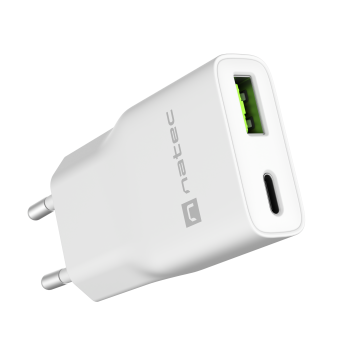 Natec Ribera USB lādētājs Gan Slim 1x USB-A + 1x USB-C 20W | NUC-2376
