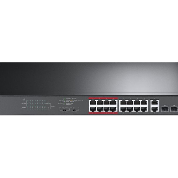TP-LINK | Switch | TL-SL1218MP | Unmanaged | Rackmountable | 10/100 Mbps (RJ-45) ports quantity 16 | Gigabit Ethernet (copper) ports quantity 2 | PoE+ ports quantity 16 | 36 month(s)