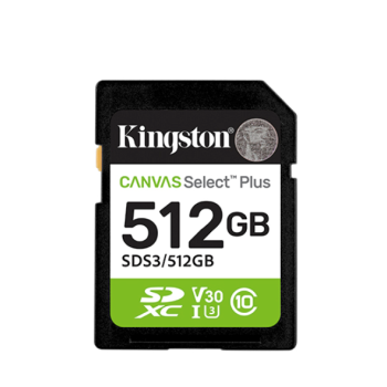 Kingston Canvas Select Plus | 512 GB | SD | Flash atmiņa klase Class 10, UHS-I, U1/U3, Video Class 10/30