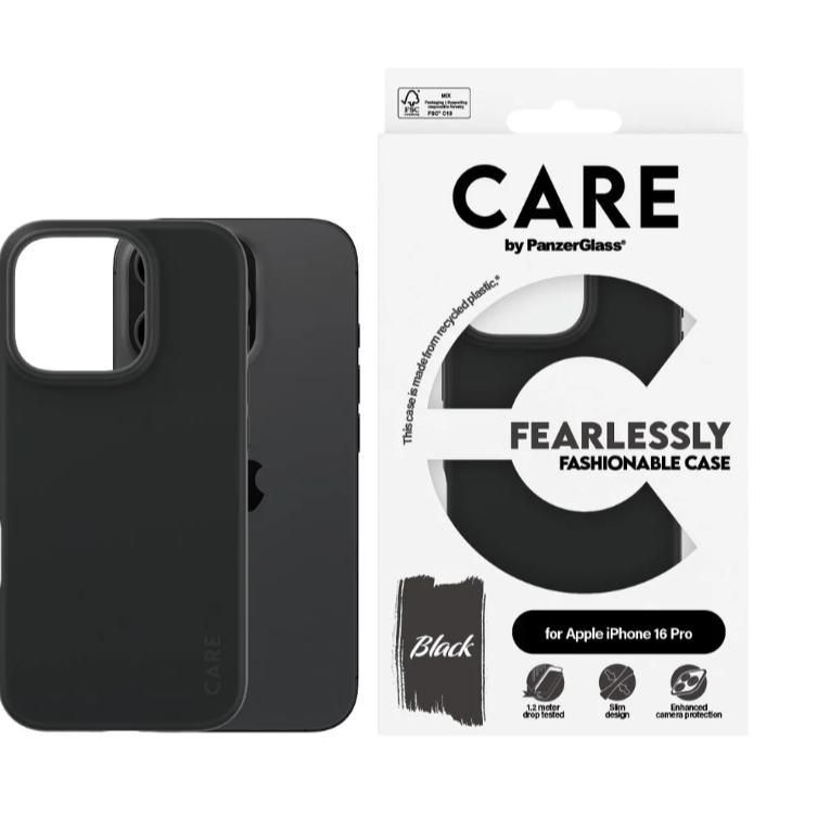 CARE Fashionable Case | Aizmugures vāciņš | Apple | iPhone 16 PRO | Pārstrādāta plastmasa | Melns