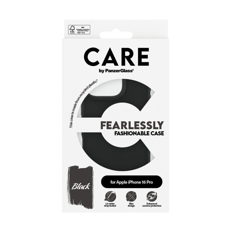 CARE Fashionable Case | Aizmugures vāciņš | Apple | iPhone 16 PRO | Pārstrādāta plastmasa | Melns