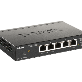 D-Link | 5 portu Gigabit PoE vieds pārvaldāms komutators un PoE pagarinātājs | DGS-1100-05PDV2 | Web pārvaldāms | Galda | Barošanas avots ārējs